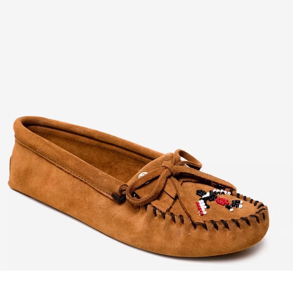 Minnetonka Thunderbird Animikii Suede Beaded Hardsole Moccasin Size 8 Womens - Picture 1 of 13